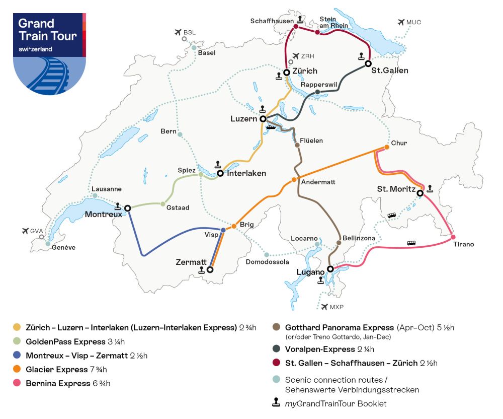 Carte du Grand Train Tour of Switzerland – itinéraires et étapes