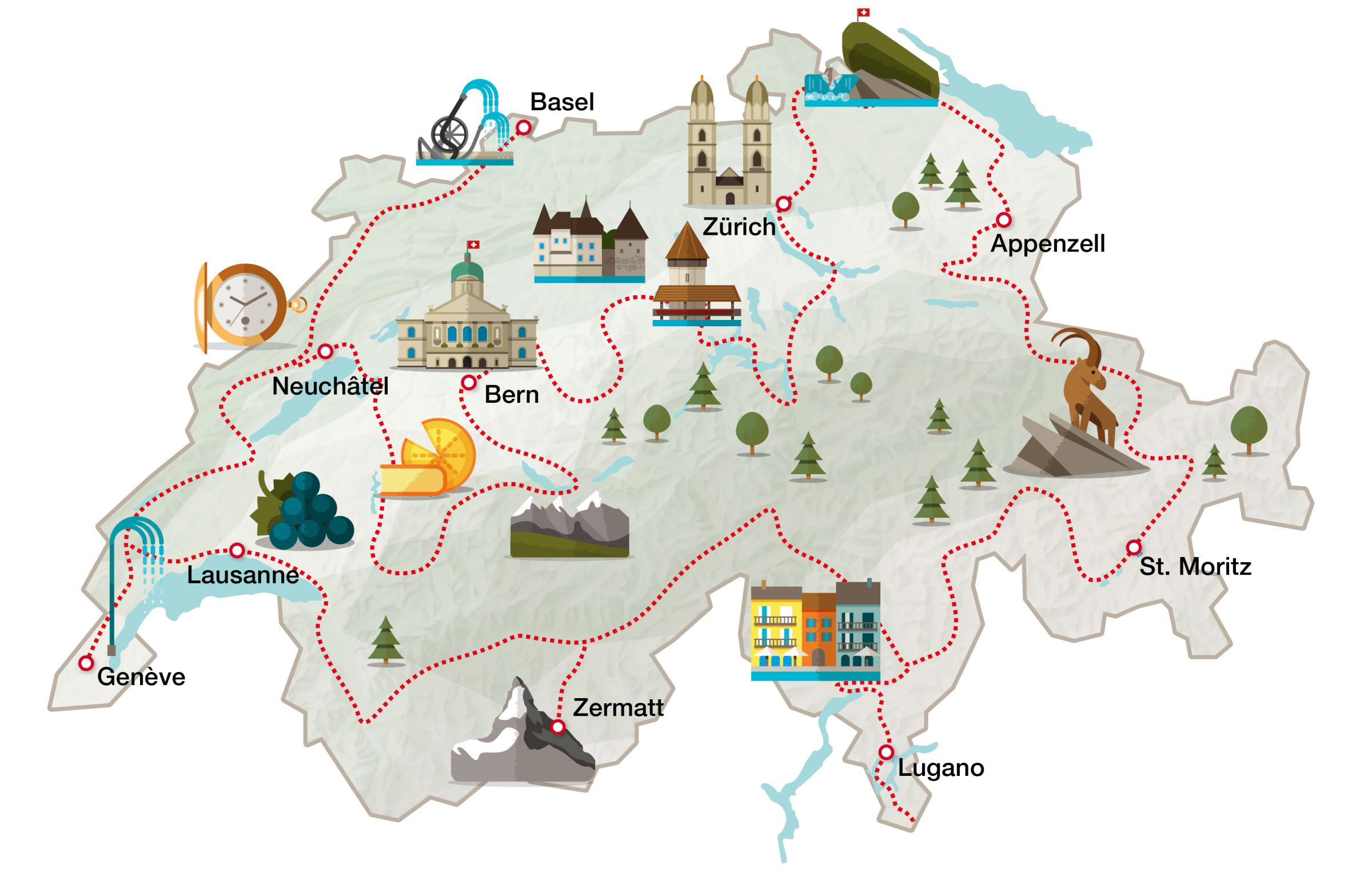 Kaart Grand Tour of Switzerland