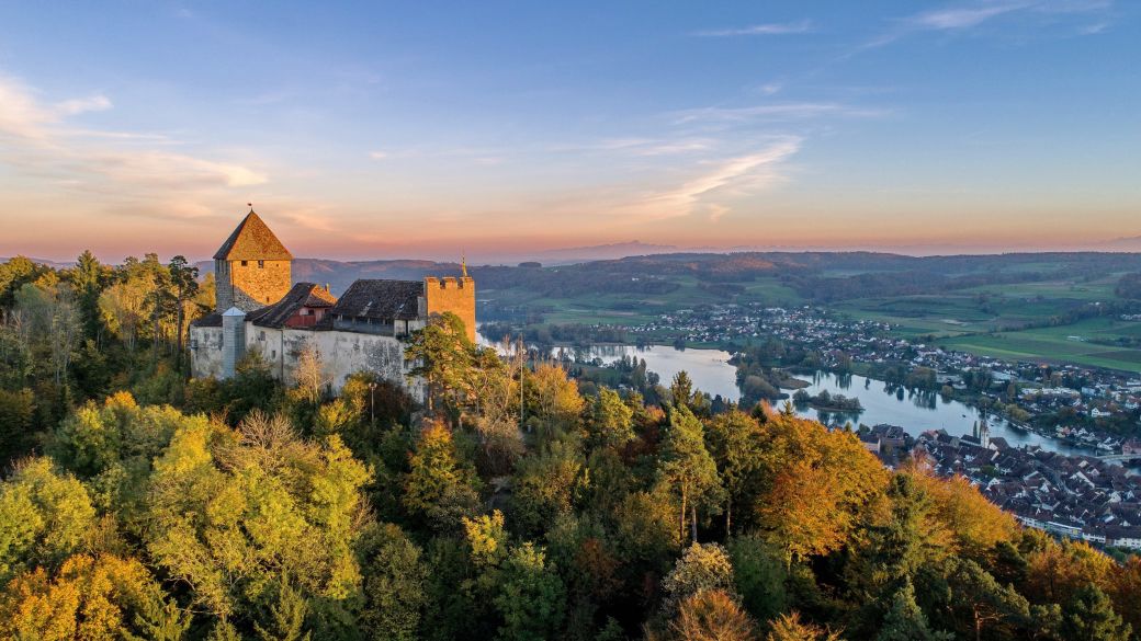Stein am Rhein, Burg Hohenklingen, Eastern Switzerland / Liechtenstein, panorama, river, castle, evening atmosphere